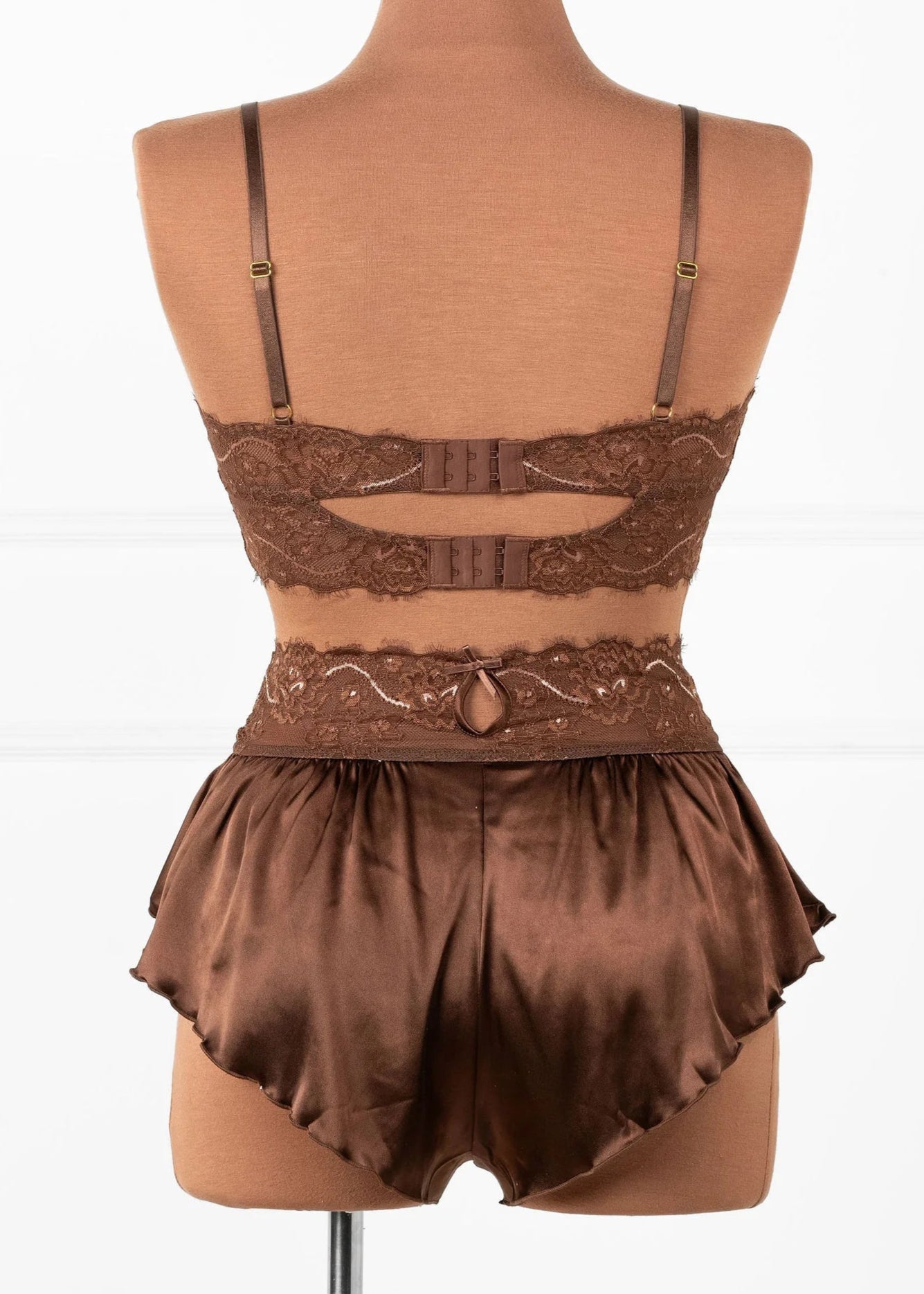 High Waist Lacy Satin Tap Shorts - Chocolate