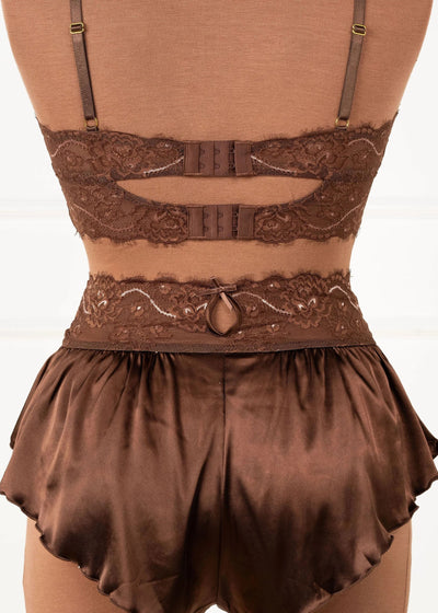Lacy Satin Keyhole Bralette - Chocolate
