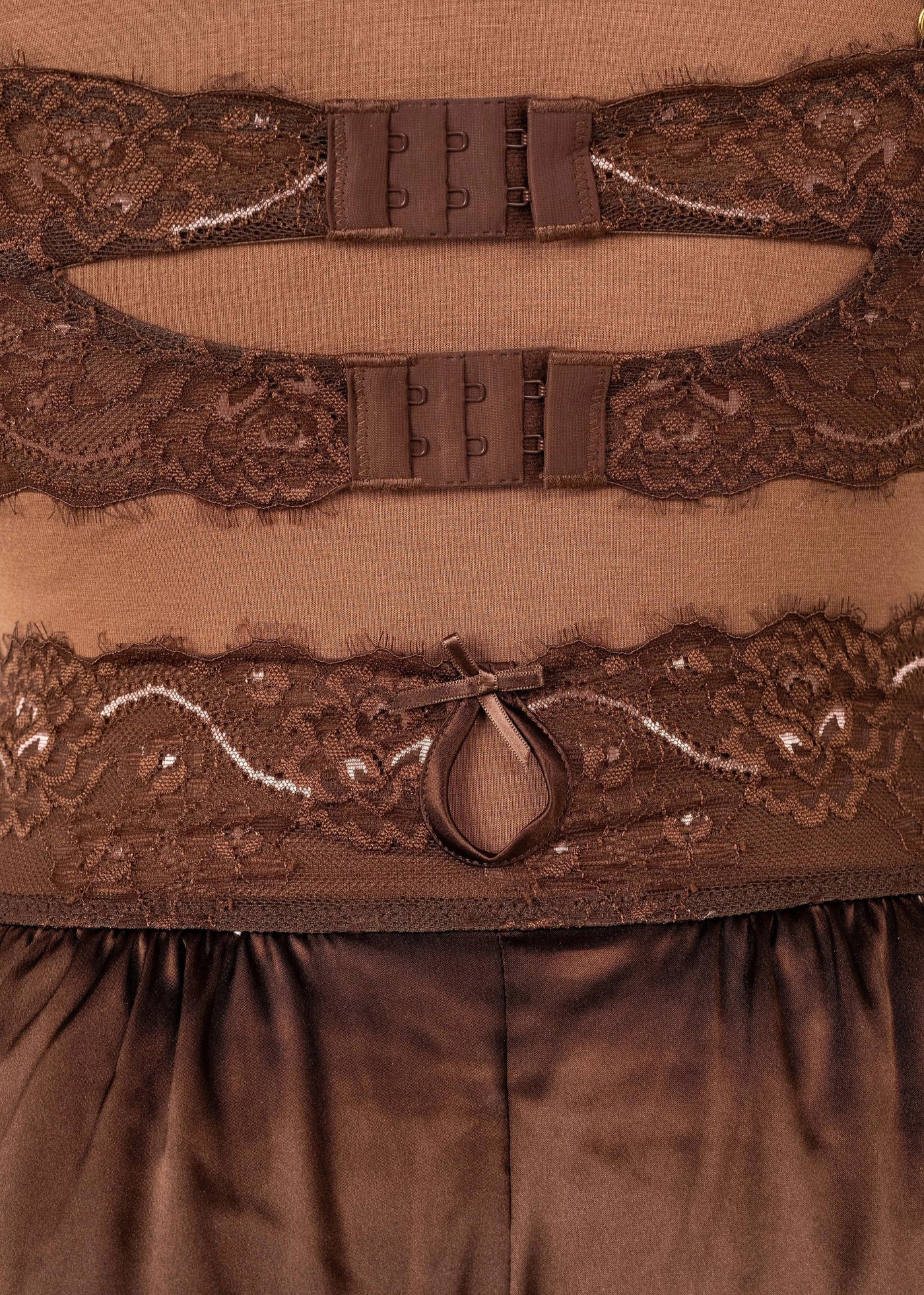 Lacy Satin Keyhole Bralette - Chocolate