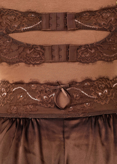 Lacy Satin Keyhole Bralette - Chocolate