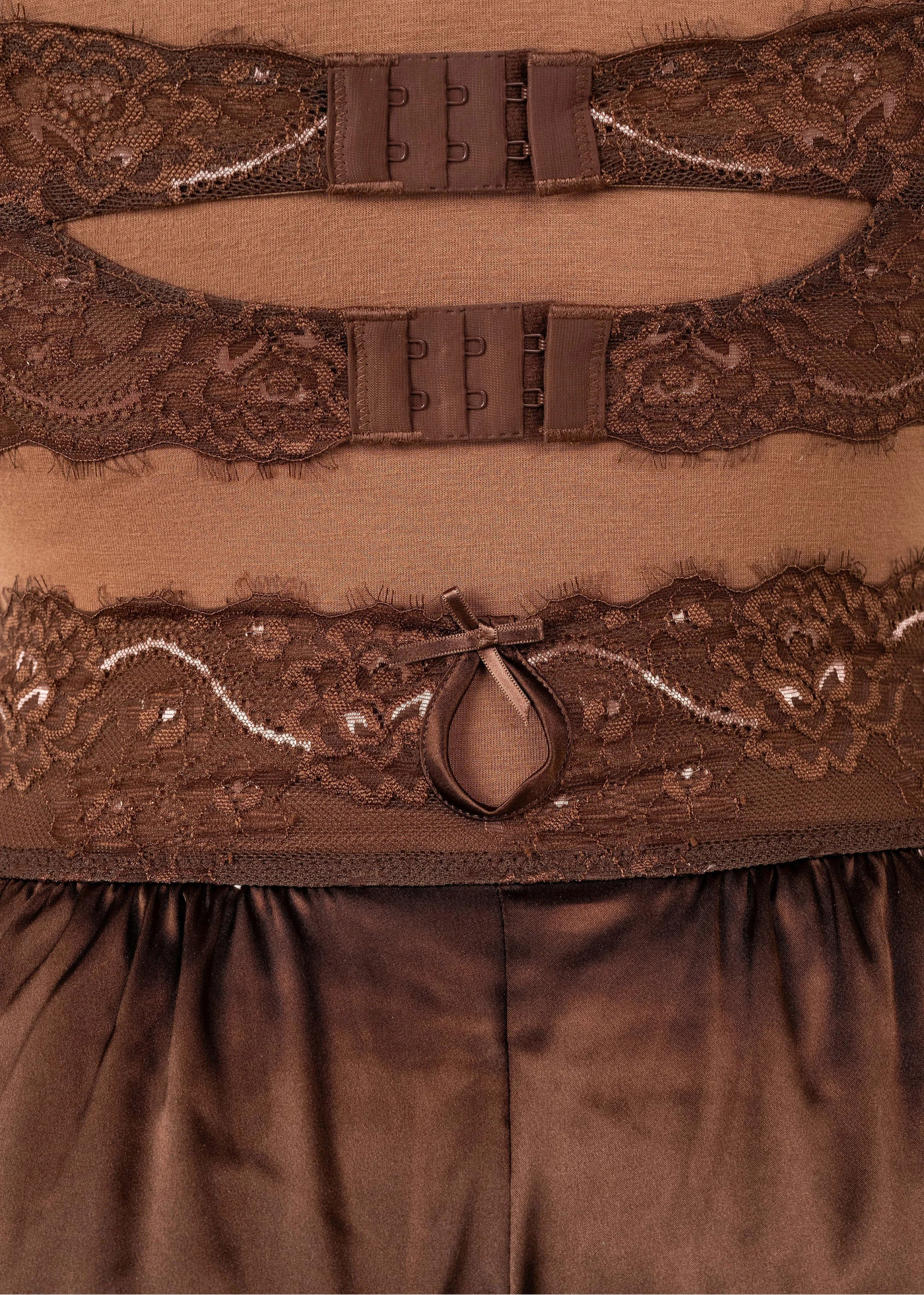 High Waist Lacy Satin Tap Shorts - Chocolate
