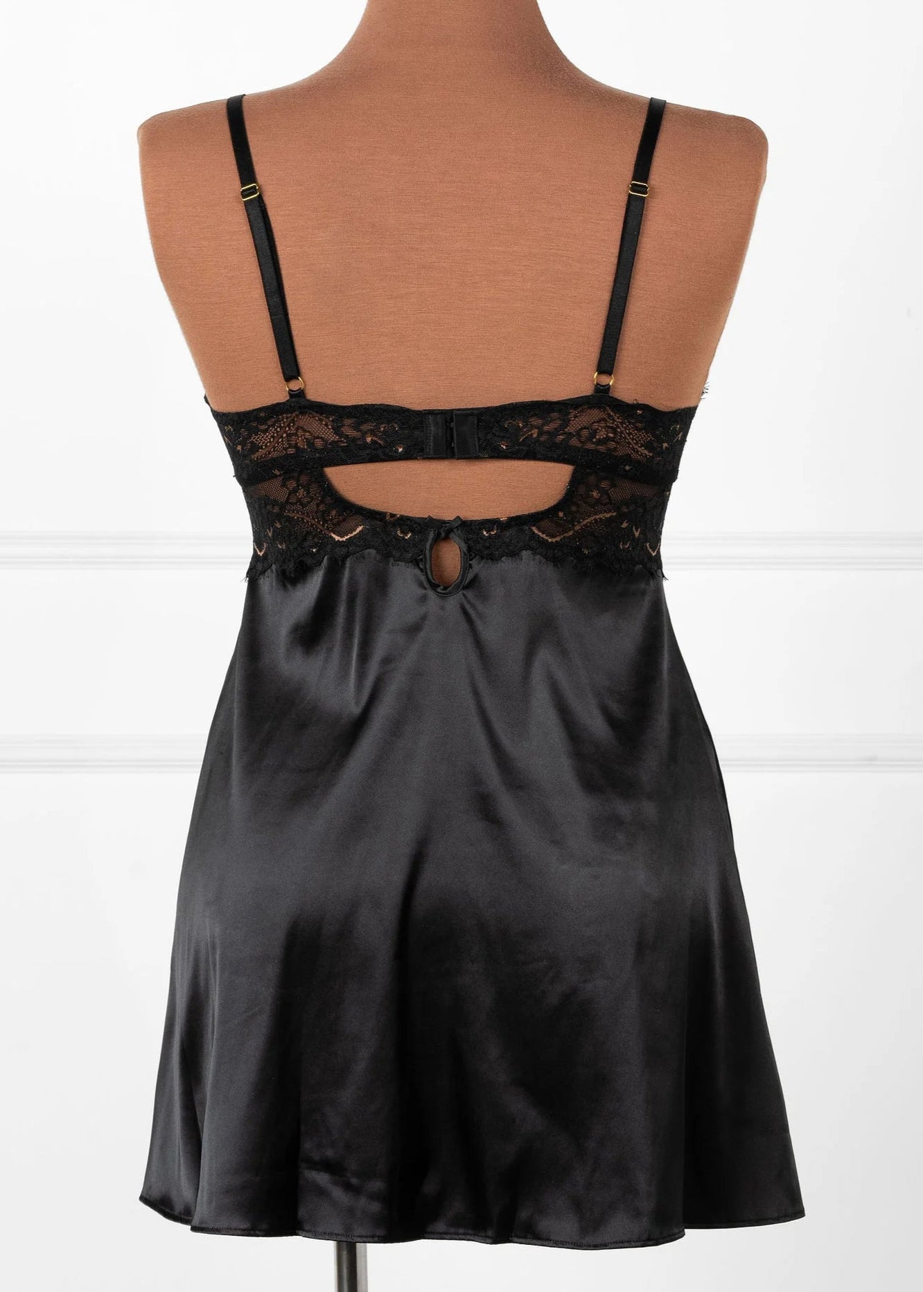 Satin & Eyelash Lace Two Toned Slip - Black
