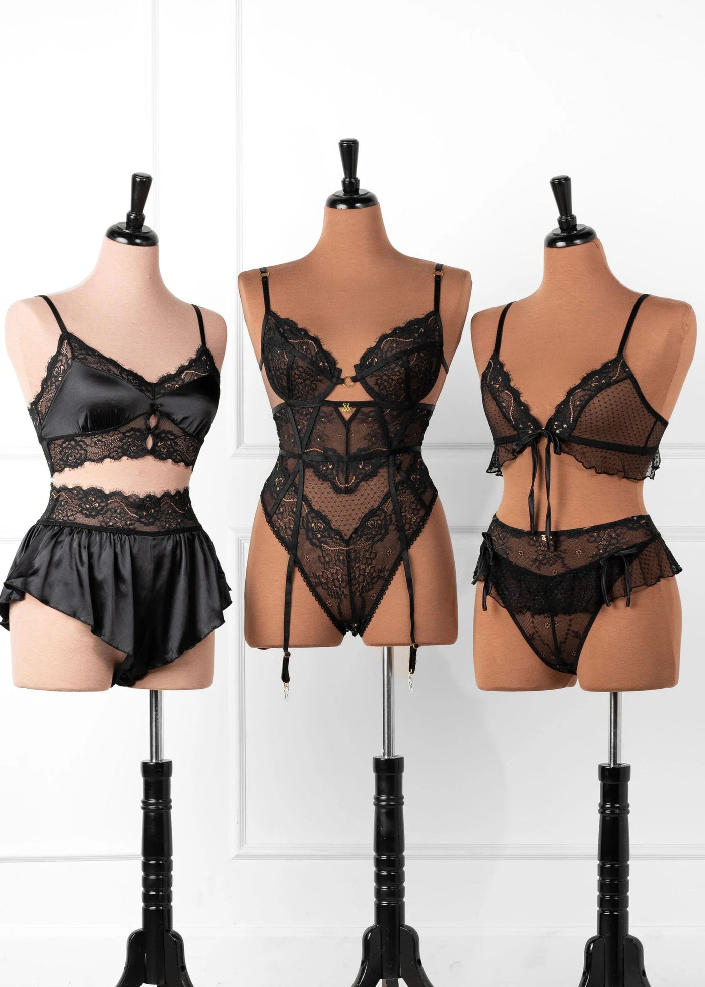 Lace & Mesh Corset Waist Panty - Black