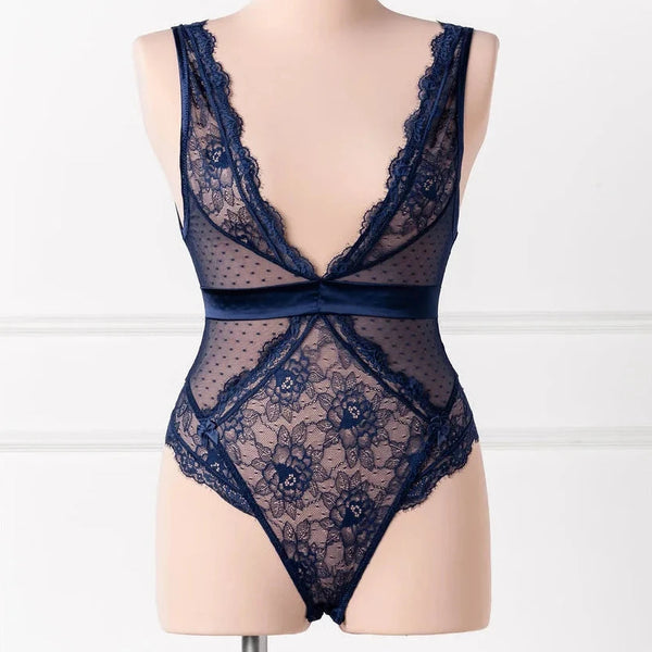 Lacy Plunge Teddy - Navy