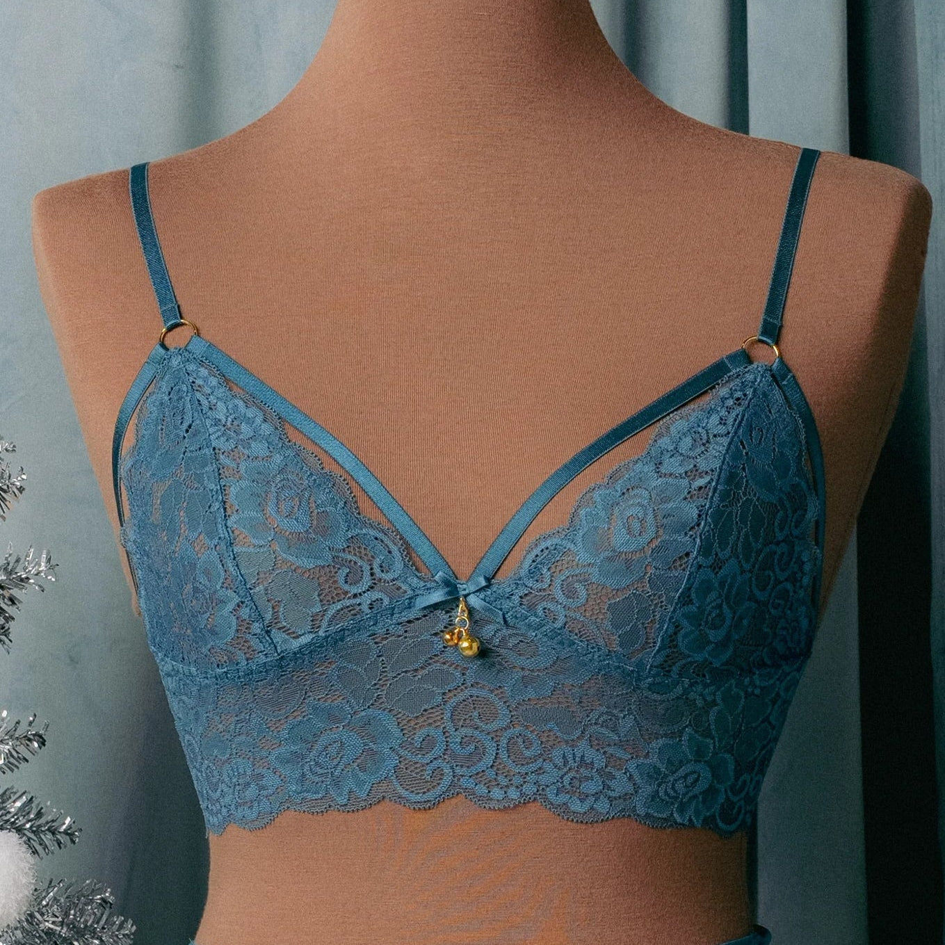 Lacy Caged Charm Bralette - Retro Blue