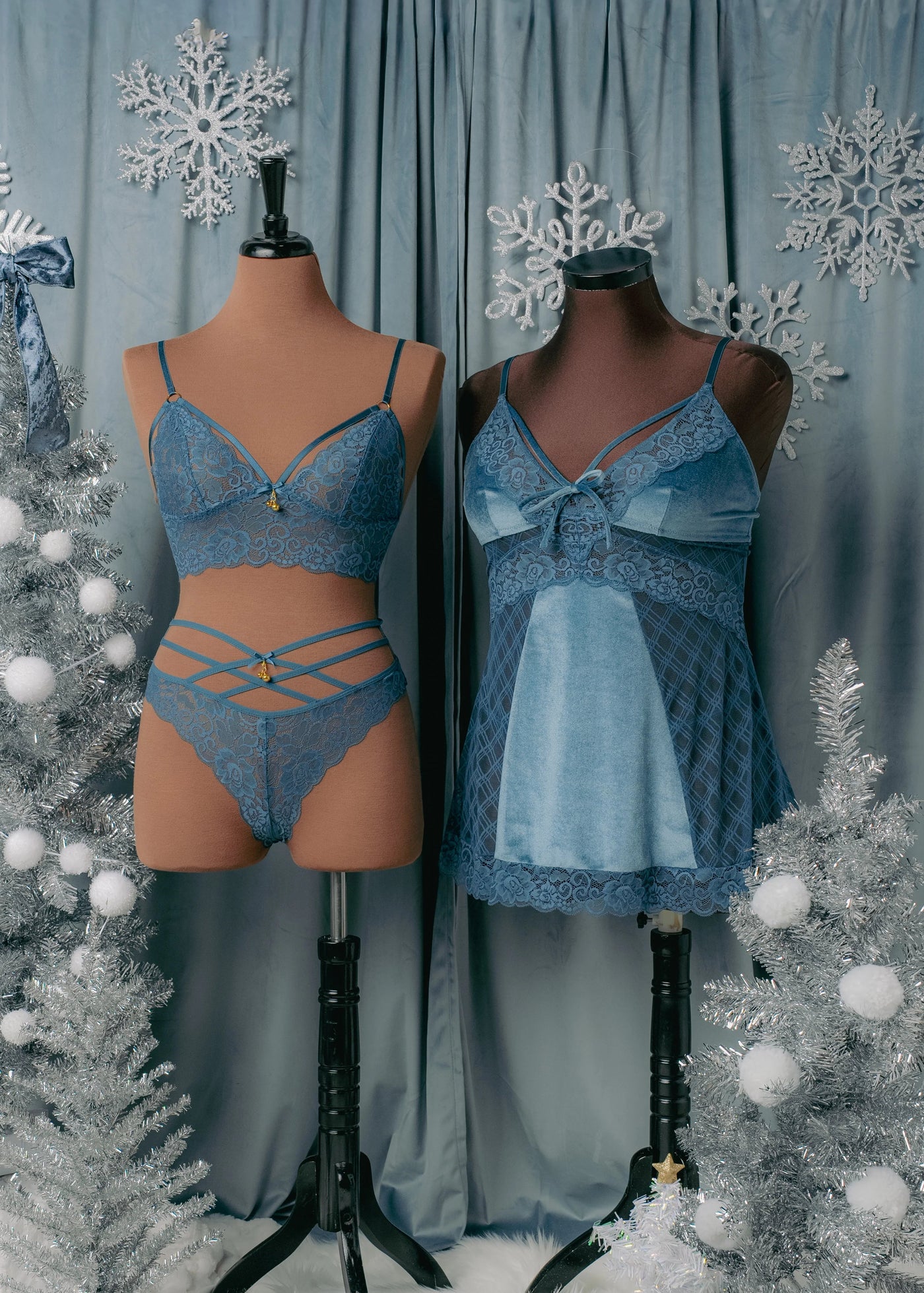 Strappy Crotchless Charm Panty - Retro Blue