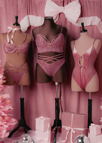Lace & Velvet Crotchless Teddy - Sugarplum Pink