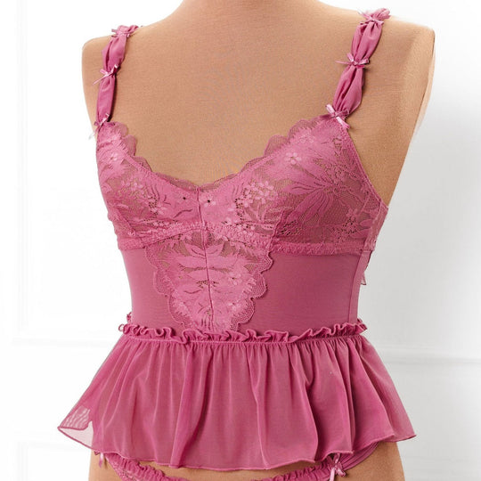 Lace & Mesh Peplum Corset - Mauve