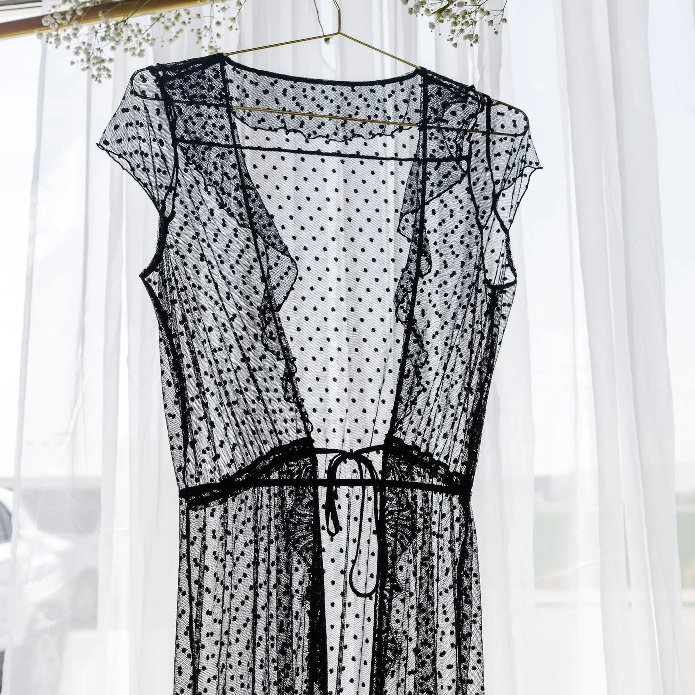 Polka Dot Mesh Robe - Black | Mentionables