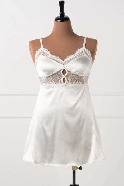 Satin & Eyelash Lace Slip - Pearl