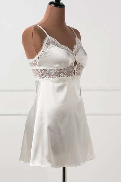 Satin & Eyelash Lace Slip - Pearl