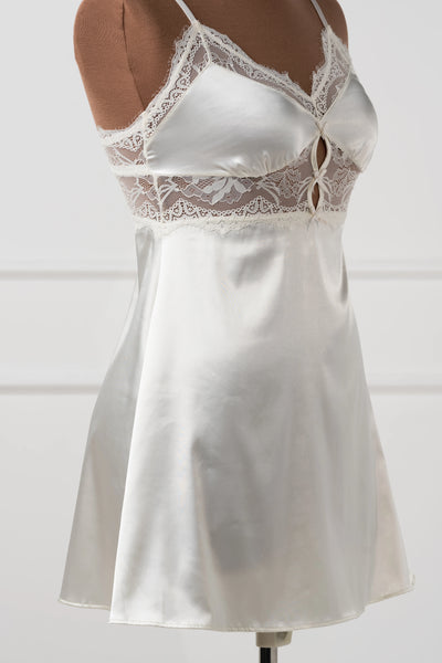 Satin & Eyelash Lace Slip - Pearl
