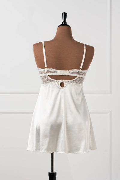 Satin & Eyelash Lace Slip - Pearl