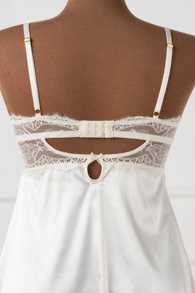 Satin & Eyelash Lace Slip - Pearl