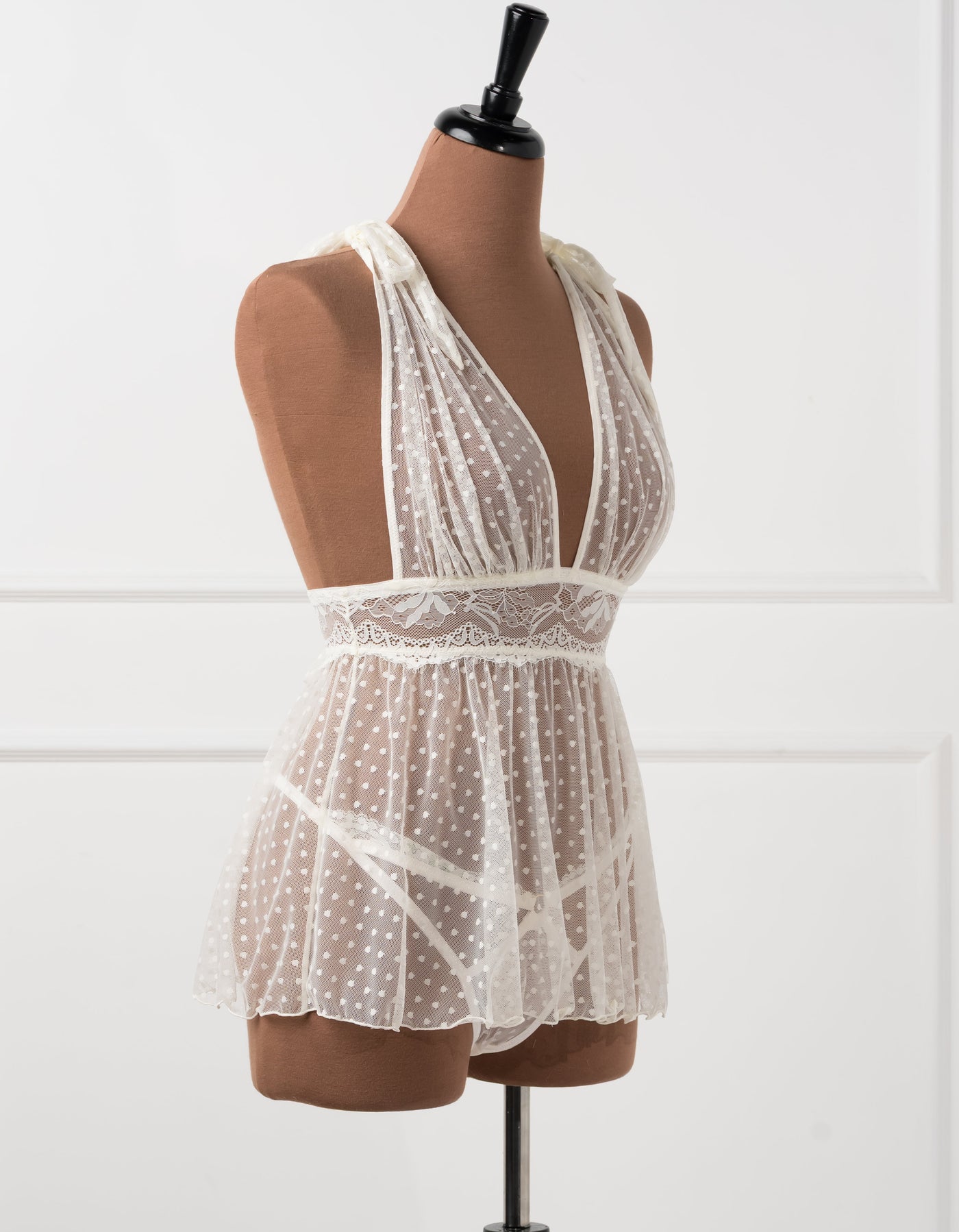 Bridal Bundle: Polka Dot Mesh Babydoll Set - Pearl