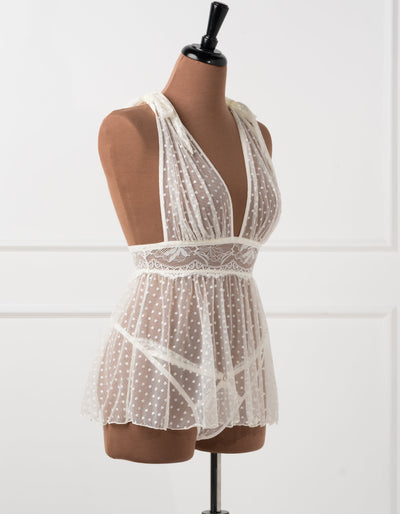 Bridal Bundle: Polka Dot Mesh Babydoll Set - Pearl