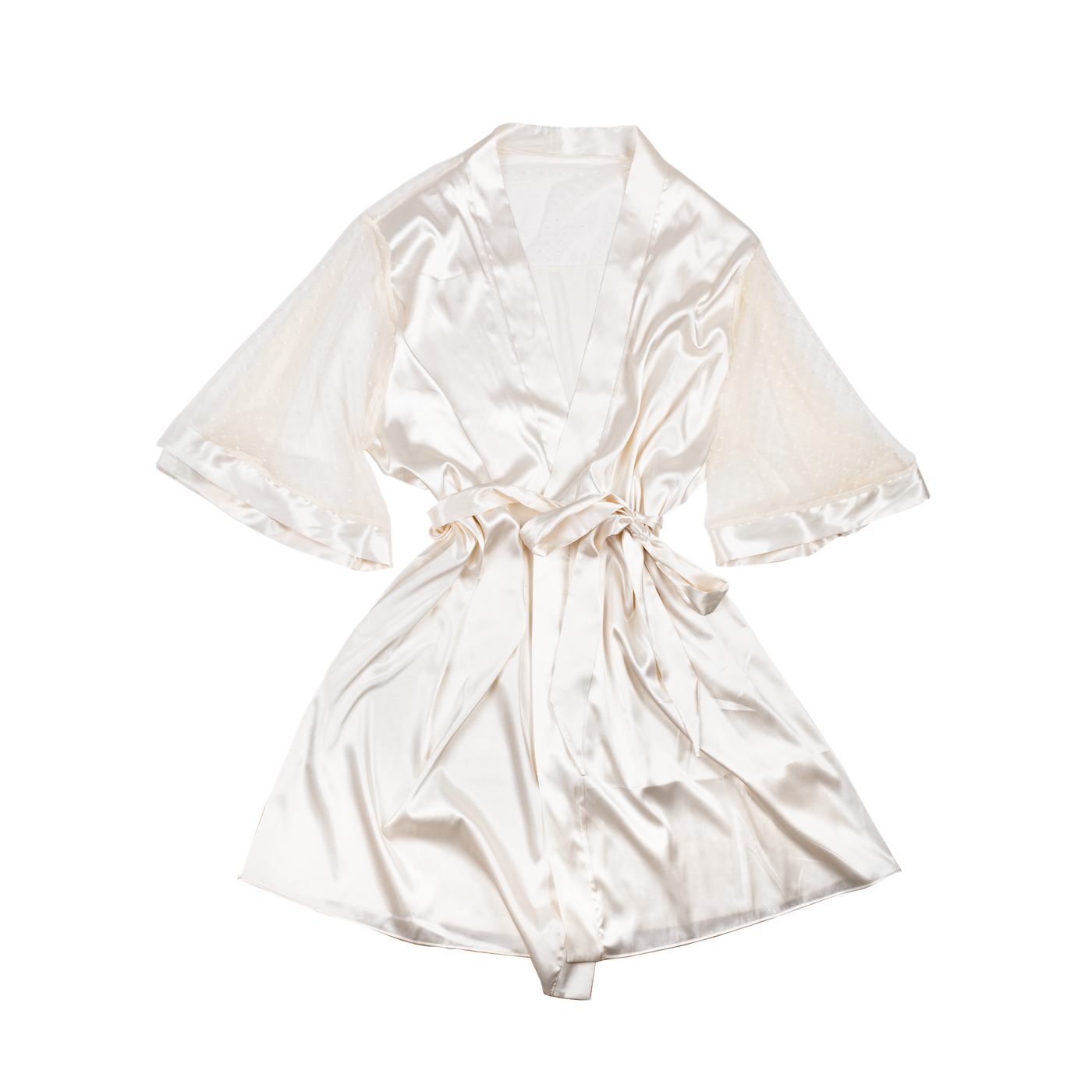 Satin & Diamond Mesh Robe - Pearl | Mentionables