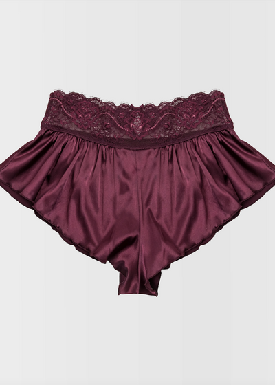 High Waist Lacy Satin Tap Shorts - Cherry Lacquer