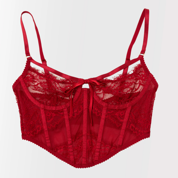 Lacy Underwire Corset - Red | Mentionables