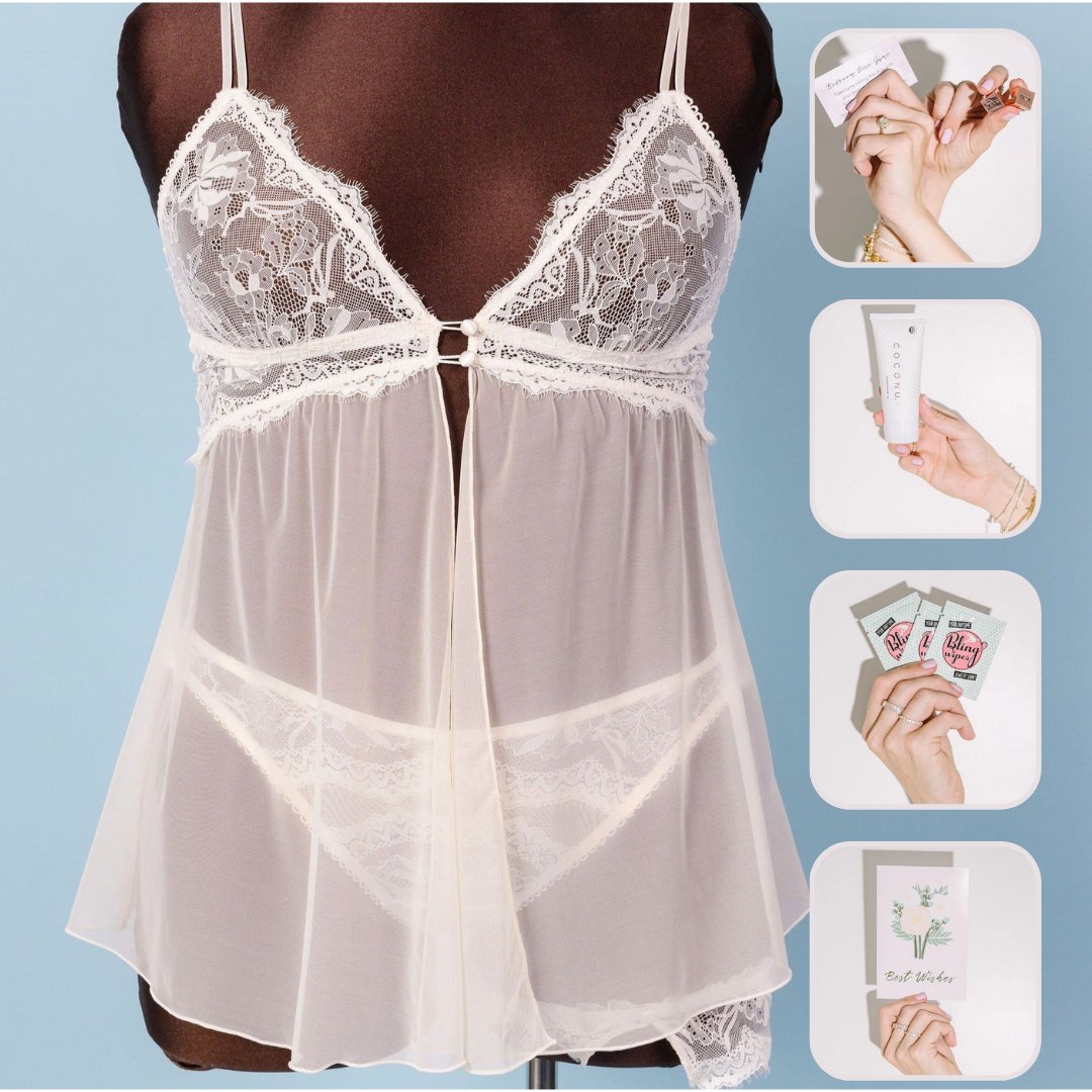 Bridal Bundle: Lace & Mesh Button Babydoll & Panty - Champagne - Mentionables