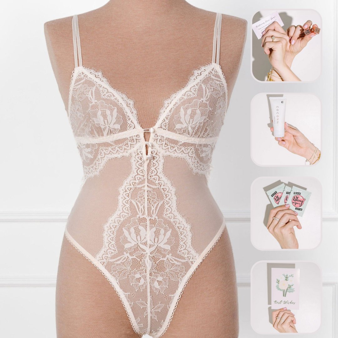 Bridal Bundle: Lace & Mesh Button Teddy - Champagne - Mentionables