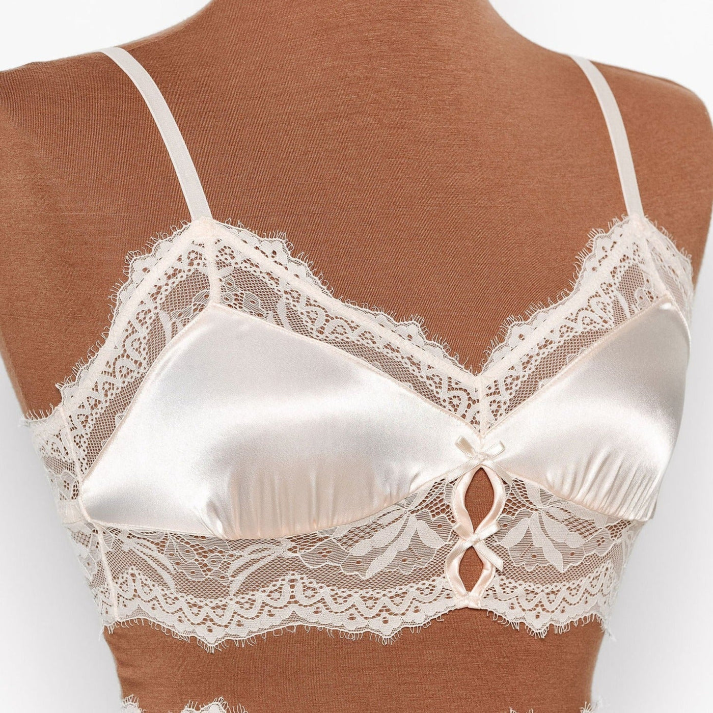 Bridal Bundle: Lacy Satin Keyhole Bralette Set - Champagne - Mentionables