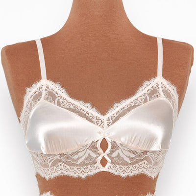 Bridal Bundle: Lacy Satin Keyhole Bralette Set - Champagne - Mentionables