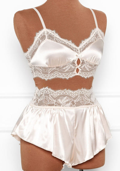 Bridal Bundle: Lacy Satin Keyhole Bralette Set - Champagne - Mentionables