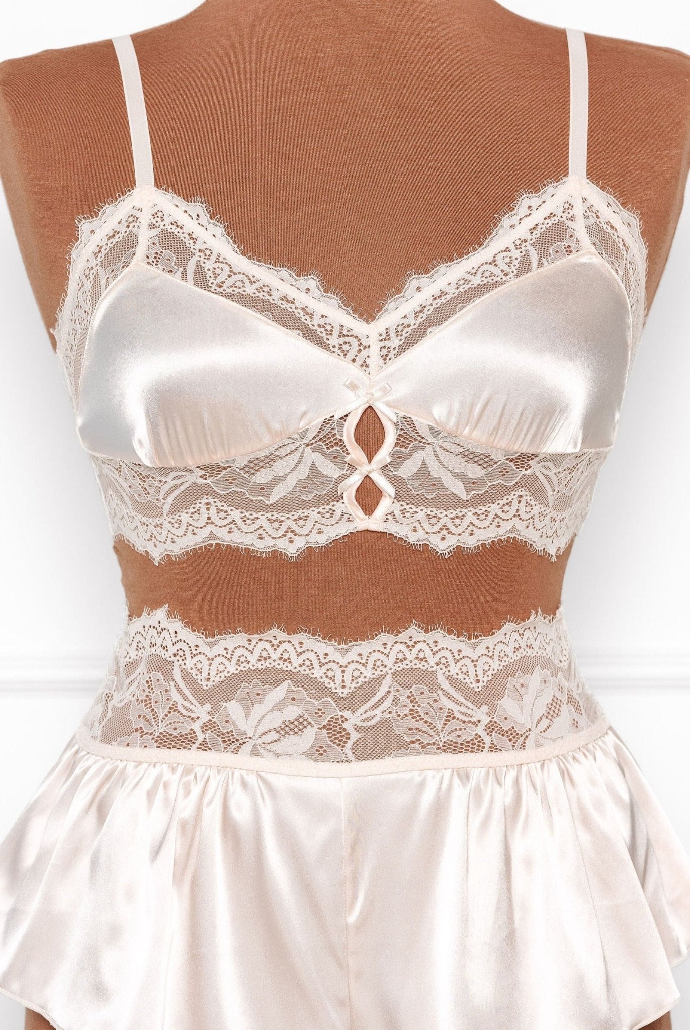 Bridal Bundle: Lacy Satin Keyhole Bralette Set - Champagne - Mentionables