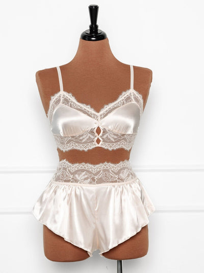 Bridal Bundle: Lacy Satin Keyhole Bralette Set - Champagne - Mentionables