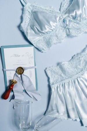 Bridal Bundle: Lacy Satin Keyhole Set - Something Blue - Mentionables