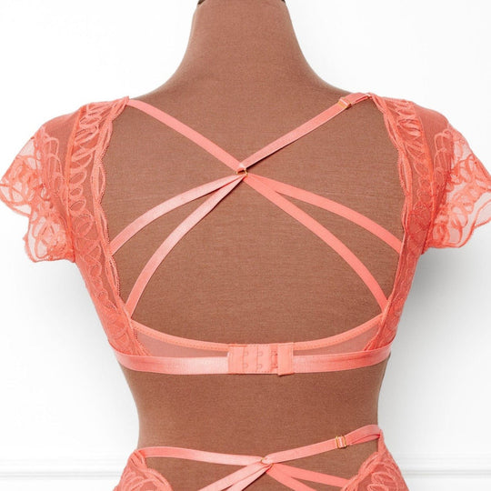 Cap Sleeve Square Neck Bralette - Coral - Mentionables