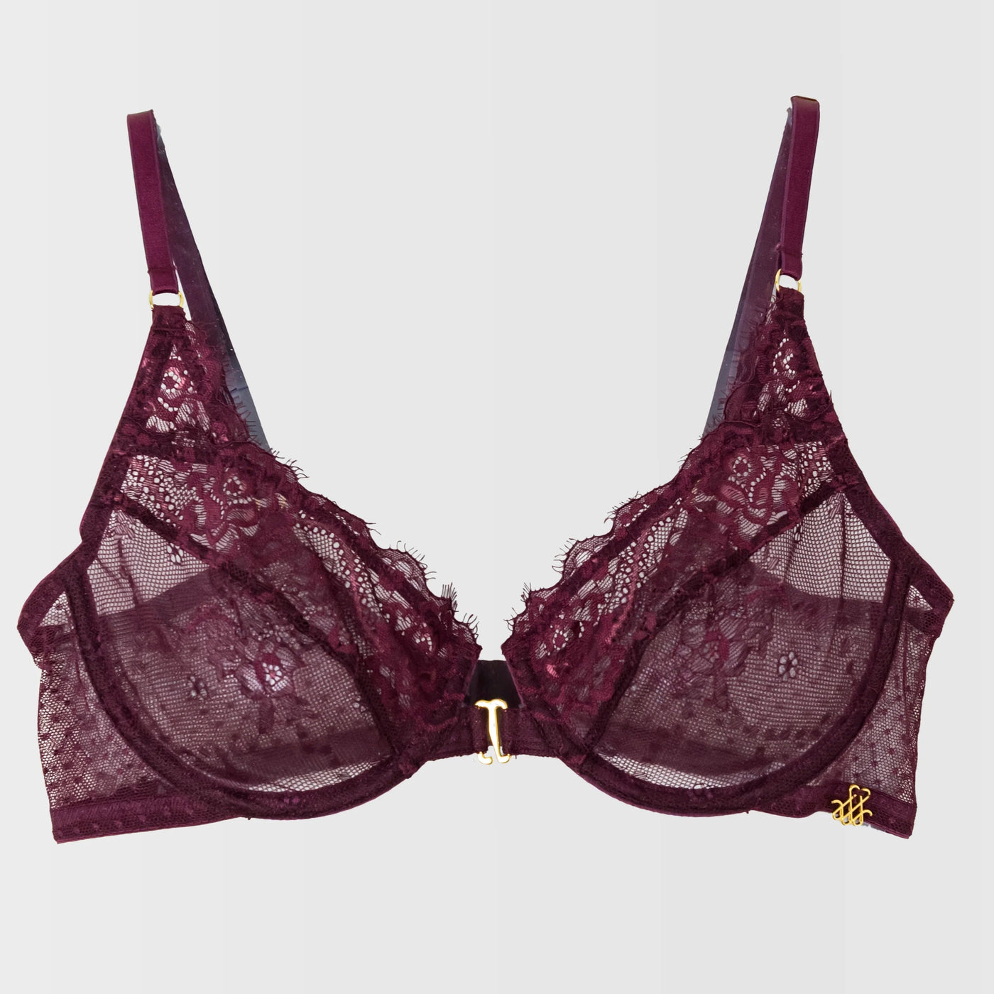 Eyelash Lace Underwire Balconette Bralette - Cherry Lacquer