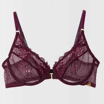 Eyelash Lace Underwire Balconette Bralette - Cherry Lacquer