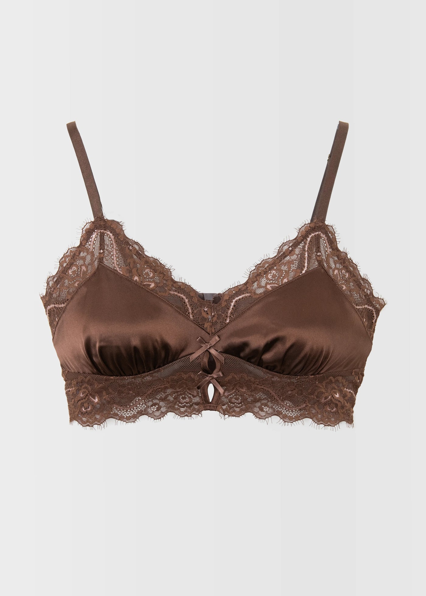 Lacy Satin Keyhole Bralette - Chocolate