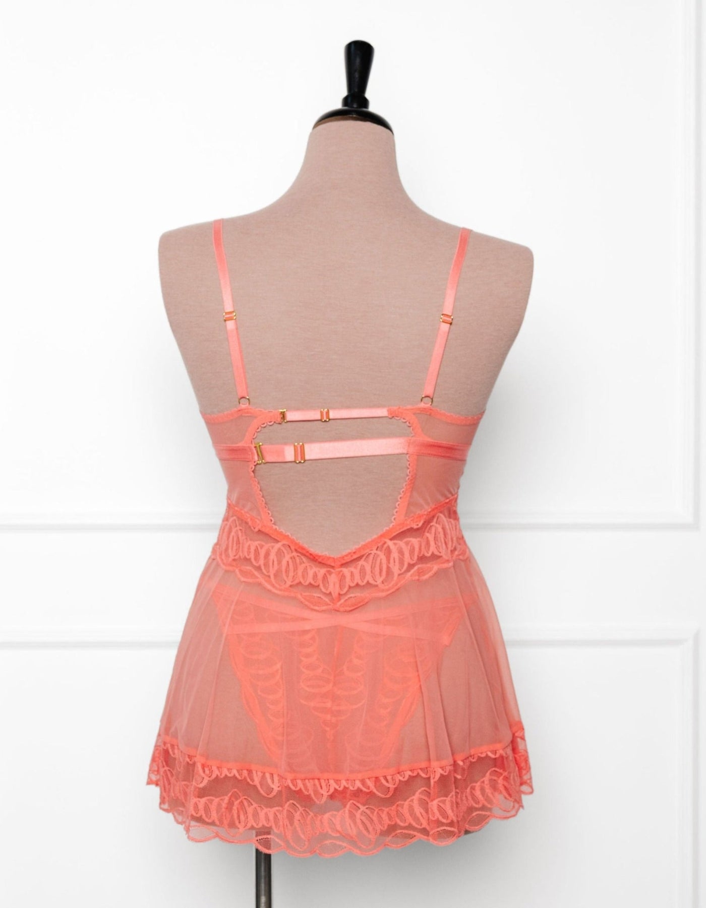 Double Keyhole Split Front Babydoll - Coral - Mentionables