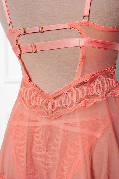Double Keyhole Split Front Babydoll - Coral - Mentionables