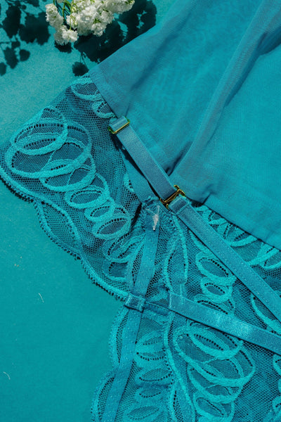 Double Keyhole Split Front Babydoll - Teal - Mentionables