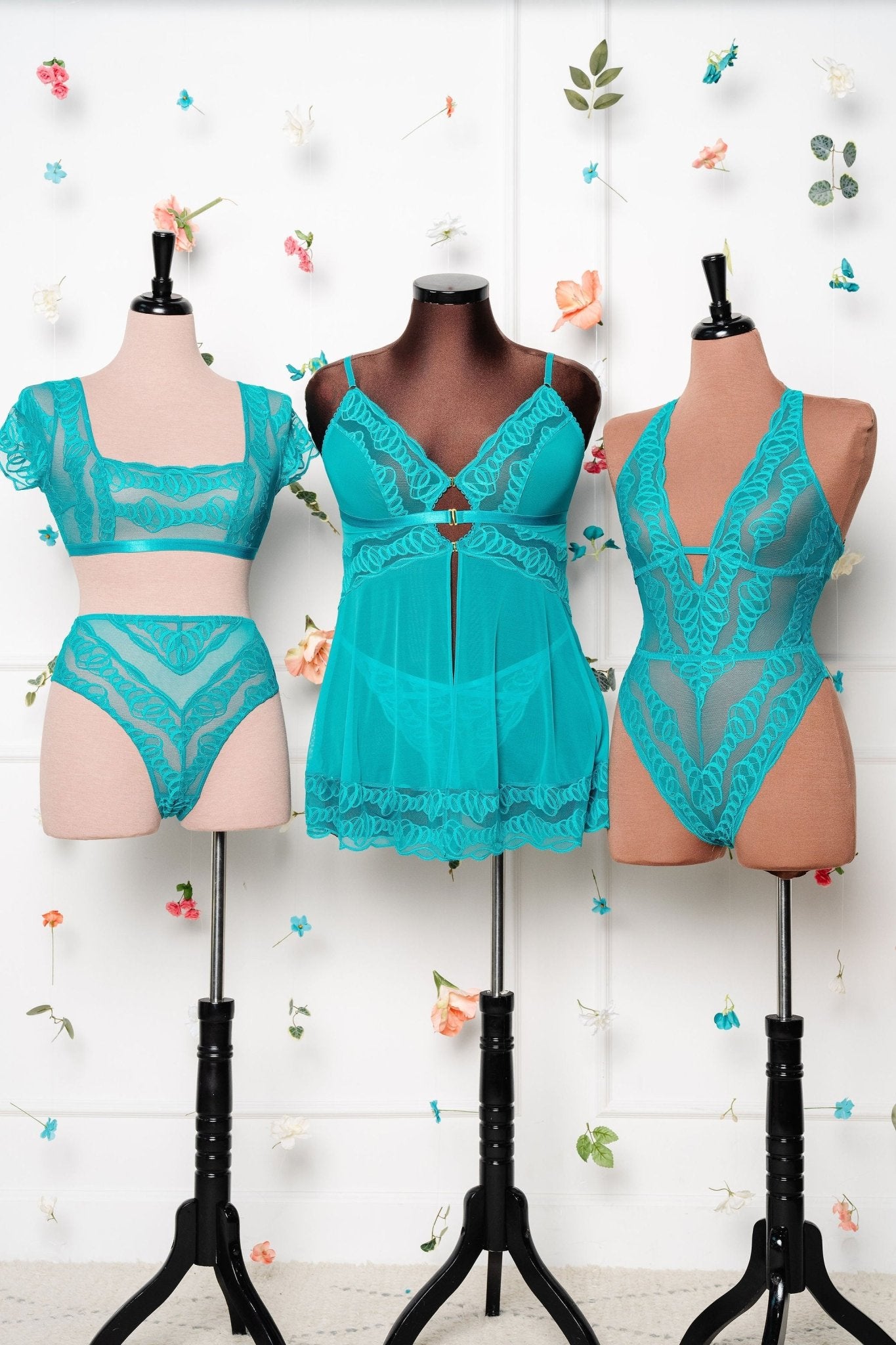 Double Keyhole Split Front Babydoll - Teal - Mentionables