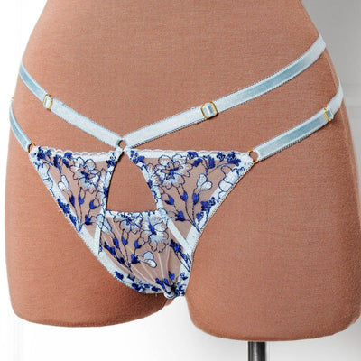 Embroidered Strappy Thong - Mentionables