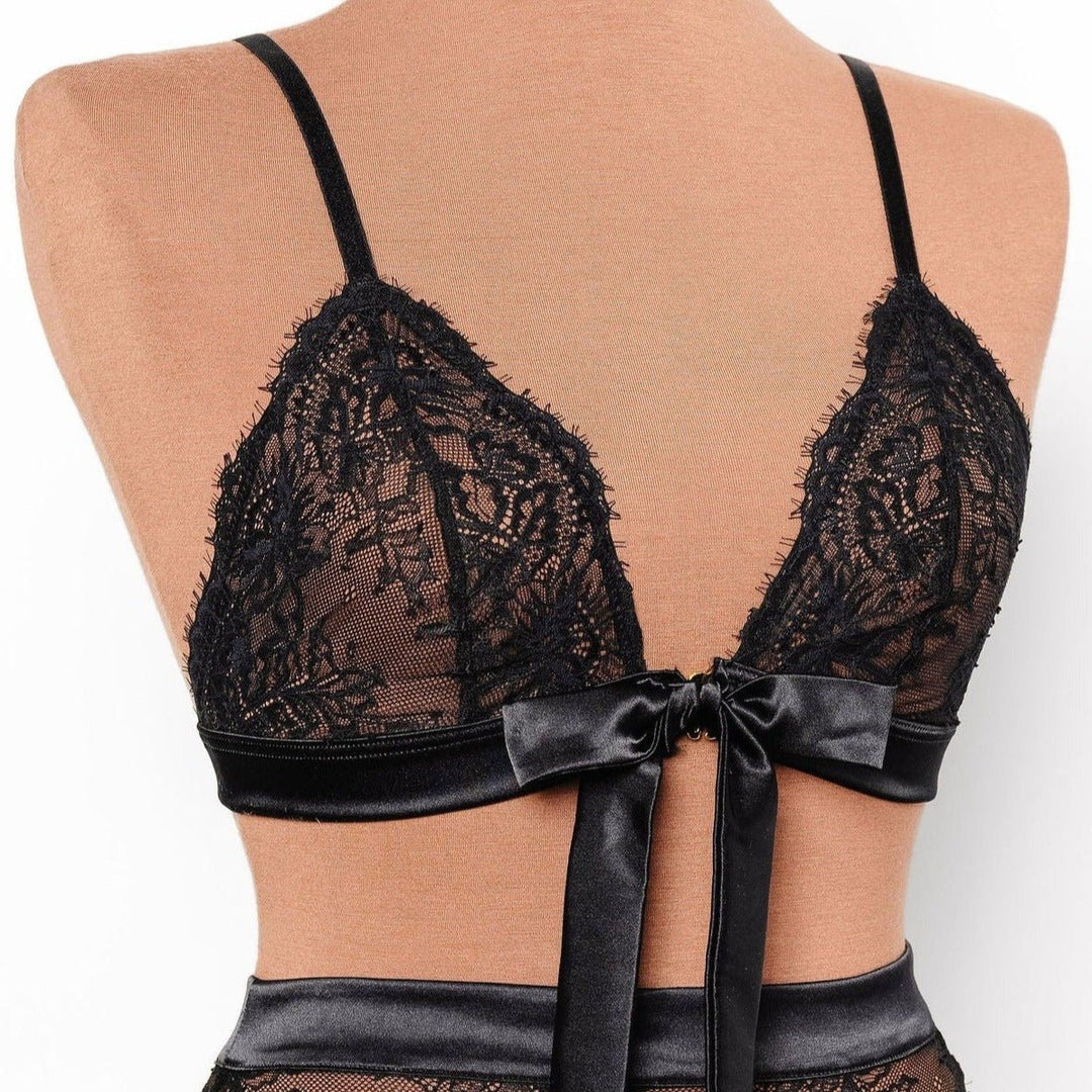 Women's Eyelash Lace Bow Bralette In Black