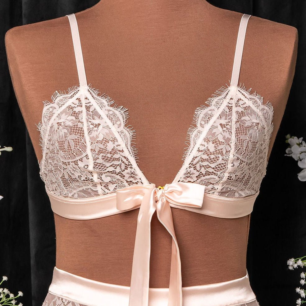 Eyelash Lace Bow Bralette - Champagne - Mentionables