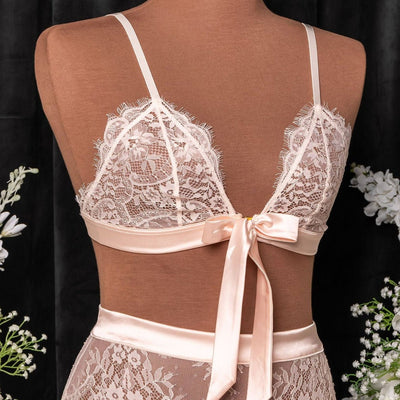 Eyelash Lace Bow Bralette - Champagne - Mentionables