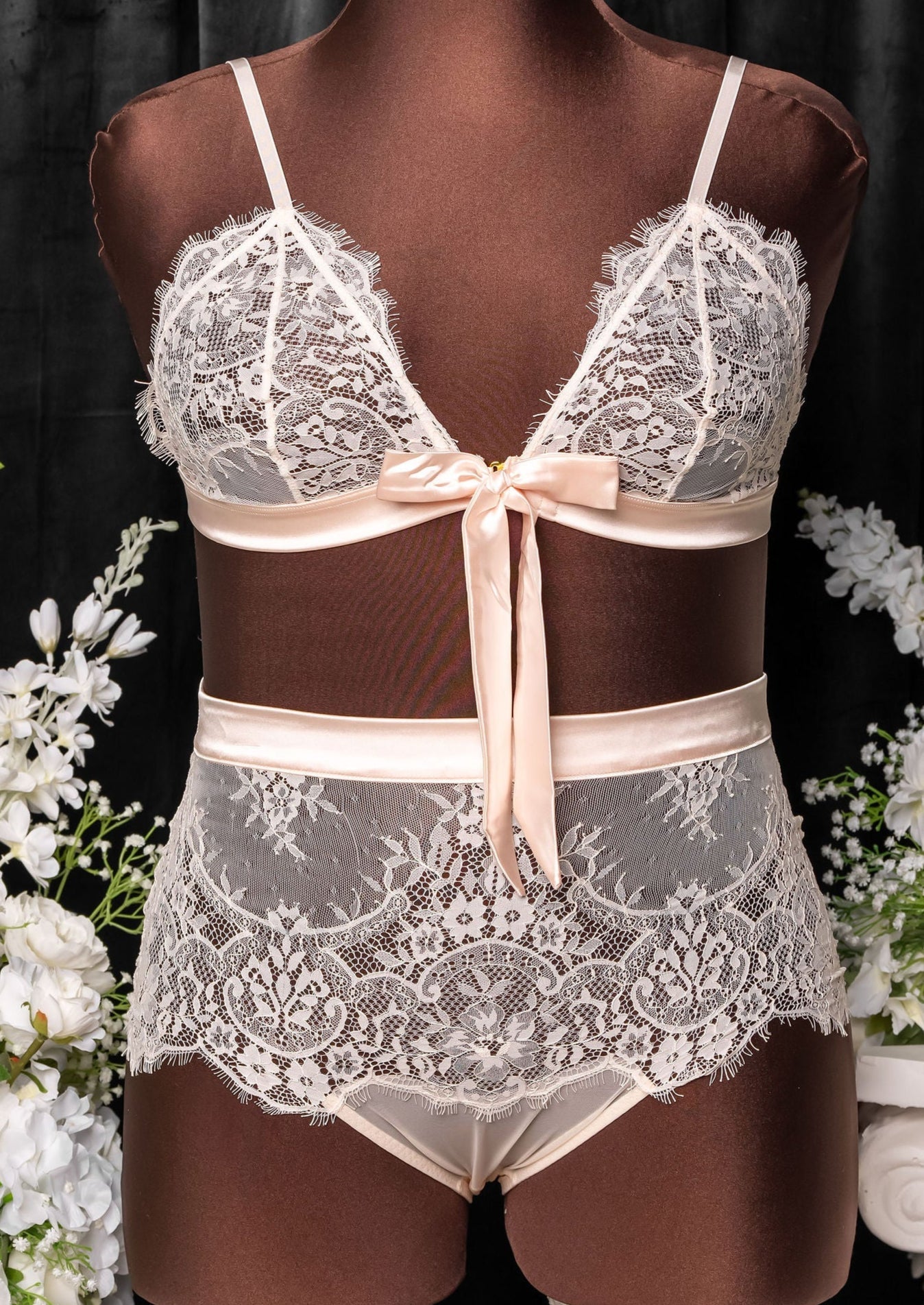 Eyelash Lace Bow Bralette - Champagne - Mentionables