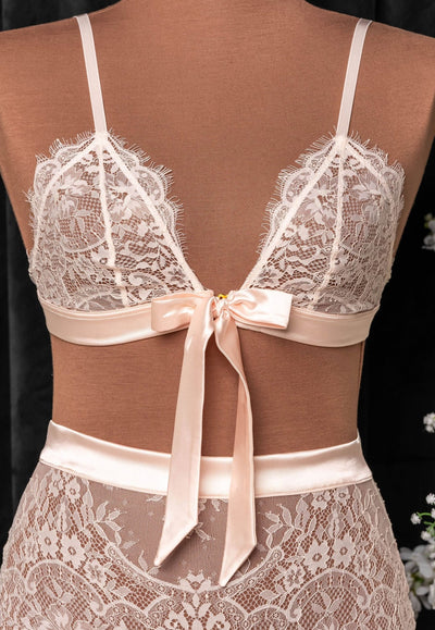 Eyelash Lace Bow Bralette - Champagne - Mentionables