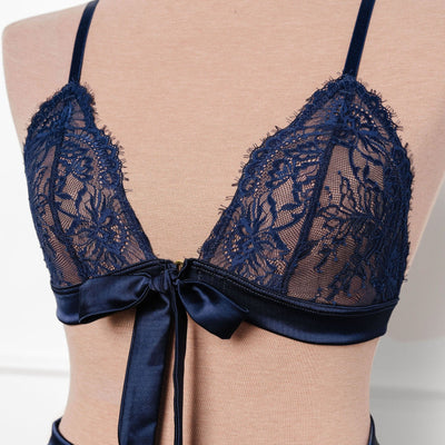 Eyelash Lace Bow Bralette - Navy - Mentionables