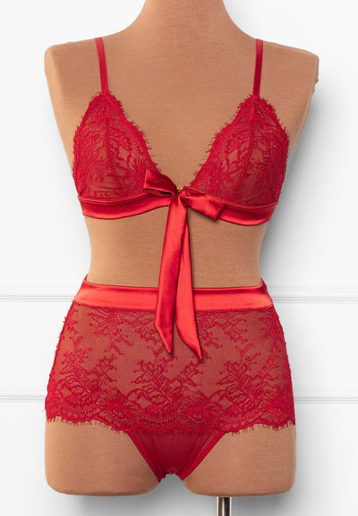 Eyelash Lace Bow Bralette - Red - Mentionables