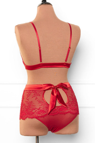 Eyelash Lace Bow Bralette - Red - Mentionables