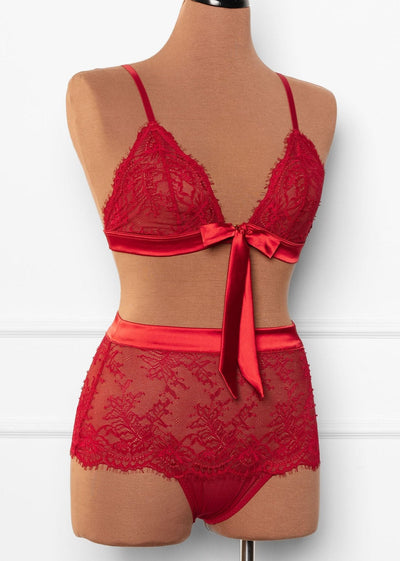 Eyelash Lace Bow Bralette - Red - Mentionables