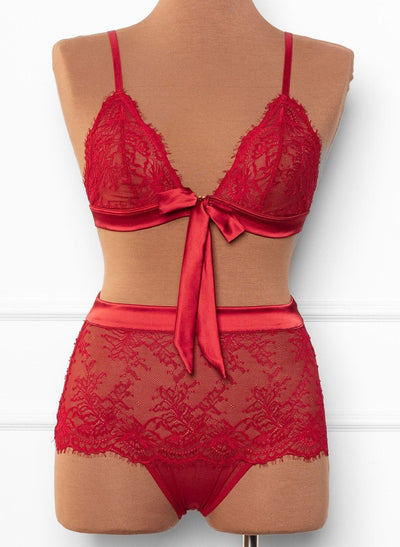 Eyelash Lace Bow Bralette - Red - Mentionables